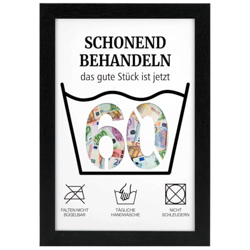 MorLuks Geldgeschenke Geburtstag 60, Bilderrahmen Geldgeschenk, 60. Geburtstag Frauen & Männer, Schonend Behandeln 60, Lustige Geldgeschenke Verpackung für Freunde Familie von MorLuks