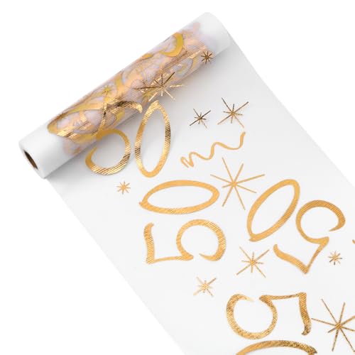 Tischläufer 50 Geburtstag, Tischdeko Geburtstag 28 cm x 10 m, Tischläufer Gold Rolle, Deko 50. Geburtstag Frau Mann, Tischdecke Tischband für Geburtstag Jahrestag Feier Party von MorLuks