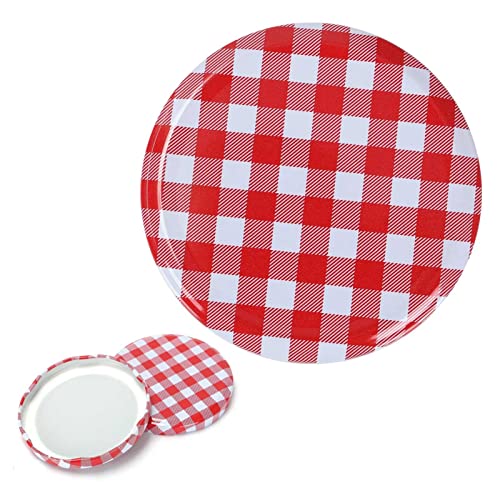 MorNon 100 Stück Twist Off Deckel Ersatzdeckel Verschlüsse Schraubdeckel für Sturzgläser to 82 mm Sturzglas Passend für 230/350 / 435 ml / 565 ml Einmachgläser Einkochgläser Rot Karriert von MorNon