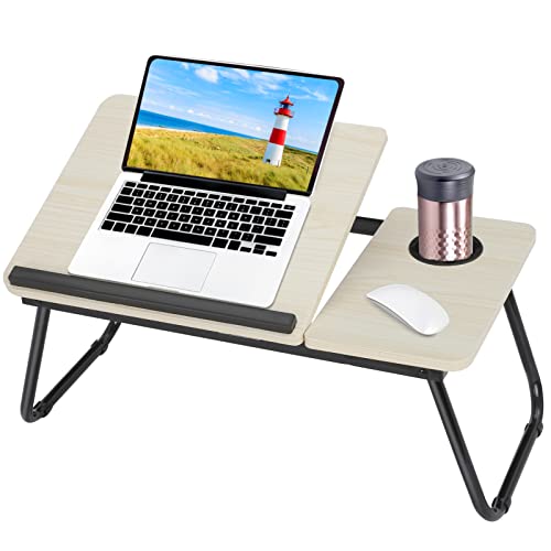 MorNon Faltbare Laptoptisch 55x32x25cm Tablet Tisch Betttisch Betttablett Notebook Laptoptisch Notebooktisch mit Getränkehalter für Lesen oder Frühstücks (Weiß) von MorNon