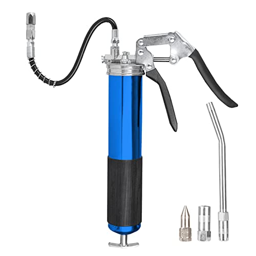 MorNon Fettpresse 6000PSI Einhand Fettpresse Ergonomischer Rutschfester Pistolengriff mit 12.8Zoll Flexiblem Schlauch Hochleistungs Fettpresse für 400ML Standard Fettkartusche und Schüttfett (Blau) von MorNon