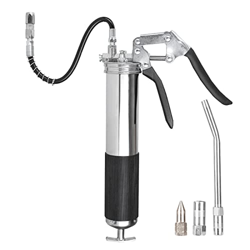 MorNon Fettpresse 6000PSI Einhand Fettpresse Ergonomischer Rutschfester Pistolengriff mit 12.8Zoll Flexiblem Schlauch Hochleistungs Fettpresse für 400ML Standard Fettkartusche und Schüttfett (Silber) von MorNon