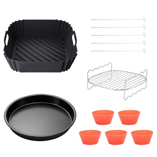 MorNon Heißluftfritteuse-Zubehör 21cm Airfryer Zubehör Kompatibel für Philips Airfryer XL 6,2L, COSORI 5,5L 4,7L, Cecotec 6L Airfryer Silikonform Pot, Wiederverwendbar Air Fryer Accessories(4STK) von MorNon