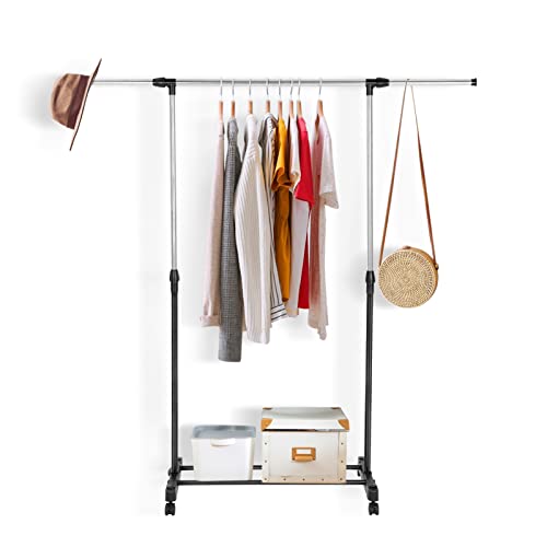 MorNon kleiderständer Stabil auf Rollen Kleiderstange Rollgarderobe Garderobenständer Verstellbare Coat Rack Ausziehbarer Kleiderbügel Schwarz von MorNon