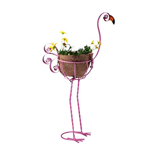 MorTime Flamingo-Vogel-Pflanzgefäß, rosafarbener Metall-Flamingo-Korb, dekorative Töpfe, Behälter, Ständer für drinnen und draußen, Zuhause, Garten, Terrasse, Rasen usw. (55,9 cm) von MorTime