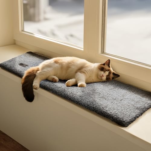 Mora Pets Katzen Fensterliege Katzenbett Fensterbank Selbstheizende Katzendecke Wärmedecke für Katze Selbstheizende Decke Heizdecke Ohne Strom Katzenliege Fenster rutschfest und Weich 90 x 28 cm von Mora Pets