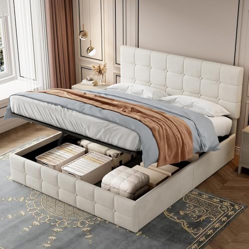 Morada Nest Doppelbett, gepolstert, hydraulisch, Bettgestell aus Samt, 135 x 190 cm, mit verstellbarem Kopfteil und starker Metall-Holz-Unterstützung, 135 x 190 cm von Morada Nest
