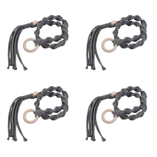 4 Pack Holzringe Und Geflochtene Baumwollseile Quasten Vorhang Krawatten Für Wohnzimmer Schlafzimmer Fenster Ablagerung Holdbacks Holdbacks Webe Seilvorhang Krawatten von Morain