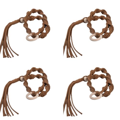 4 Pack Holzringe Und Geflochtene Baumwollseile Quasten Vorhang Krawatten Für Wohnzimmer Schlafzimmer Fenster Ablagerung Holdbacks Holdbacks Webe Seilvorhang Krawatten von Morain