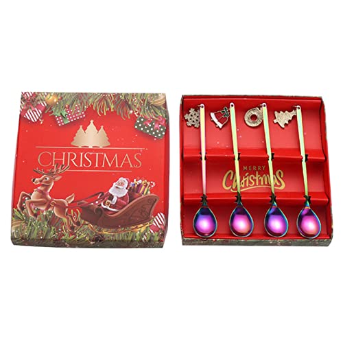 4 Stück Edelstahlgeschirr Kaffeelöffel Weihnachtsmotiv Dessertlöffel Eiscreme Kaffee 4 Farben zur Auswahl Edelstahl Dessert von Morain