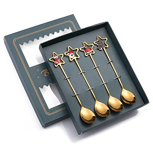 4-teiliges Weihnachts-Kaffeelöffel mit Geschenk-Box, Teelöffel, Edelstahl, Dessertlöffel, Geschirr, Geschenk, Neujahr 2022, Edelstahl-Löffel-Sets für die Küche von Morain
