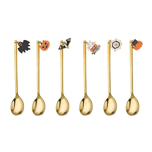 6 x Halloween-Kaffee-Rührlöffel, Dessert, Salat, Gabel, kleiner Süßigkeitenlöffel, Edelstahlgeschirr, Küchenzubehör, Edelstahl-Salatgabeln, Kaffeelöffel 6 x Halloween-Kaffee-Rührlöffel, Dessert, Salat, Gabel, kleiner Süßigkeitenlöffel, Edelstahlgeschirr, Küchenzubehör, Edelstahl-Salatgabeln, Kaffeelöffel von Morain