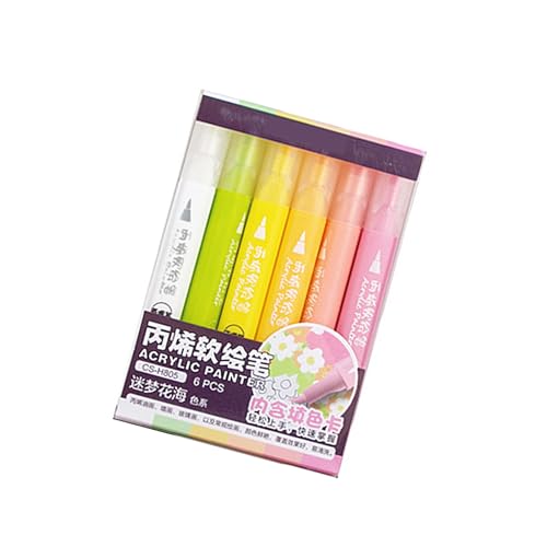 Acryl-Marker, 6 Farben, Acrylfarbe, Pinselspitze für Journaling, Zeichnen, Papier, Stein, Stein, Leinwand, Holz, Glas, Stoff, Scrapbooking, Marker von Morain