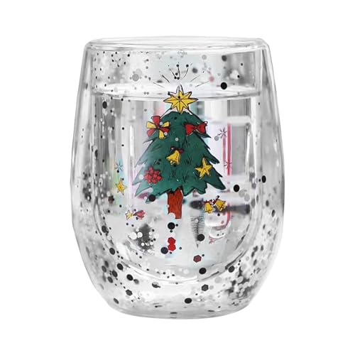 Doppelschichtige Tasse, Glasbecher, Weihnachtsmotiv, 300 ml, Heißgetränke-Trinkgeschirr für Familienfeiern, Kaffeetasse von Morain