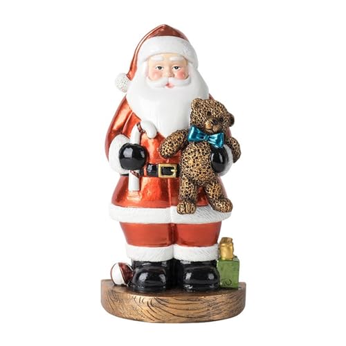 Einzigartiger Weihnachtsmann hält Kranz Baum Bär Puppen Statue Tisch Buch Regal Harze Miniaturfigur Weihnachten Urlaub Ornament Harze Weihnachtsmann Figur Ornament von Morain
