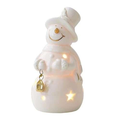 Keramik Schneemann Auto Weihnachtsbaum LED beleuchtet Ornament für Home Office Desktop Regal Urlaub Dekoration Weihnachten Keramik Desktop Ornament von Morain