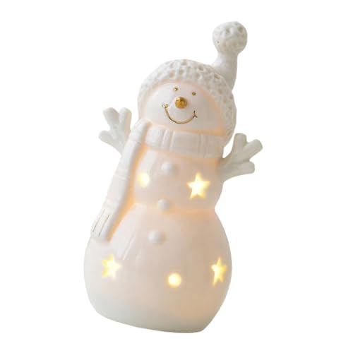 Keramik Schneemann Auto Weihnachtsbaum LED beleuchtet Ornament für Home Office Desktop Regal Urlaub Dekoration Weihnachten Keramik Desktop Ornament von Morain
