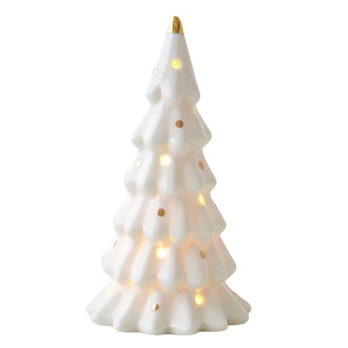 Keramik Schneemann Auto Weihnachtsbaum LED beleuchtet Ornament für Home Office Desktop Regal Urlaub Dekoration Weihnachten Keramik Desktop Ornament von Morain