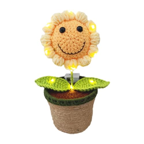 LED Beleuchtet Lächelnde Sonnenblumen Häkelstopfe Pflanzenschmuck Handgefertigtes Haus Dekore Nicht WARTUNG BEWERTUNG ENTLICHE GESCHÄFTE HINNEN GARN Blumen Arrangement von Morain