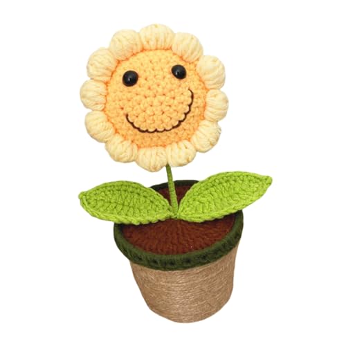 LED Beleuchtet Lächelnde Sonnenblumen Häkelstopfe Pflanzenschmuck Handgefertigtes Haus Dekore Nicht WARTUNG BEWERTUNG ENTLICHE GESCHÄFTE HINNEN GARN Blumen Arrangement von Morain