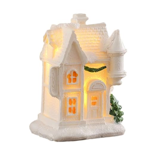 Leuchtende Miniatur-Weihnachts-Häuser, handgefertigt, Kunstharz-Dekoration, ideal für Schreibtisch-Ornamente, Harz-Häuser-Dekoration von Morain