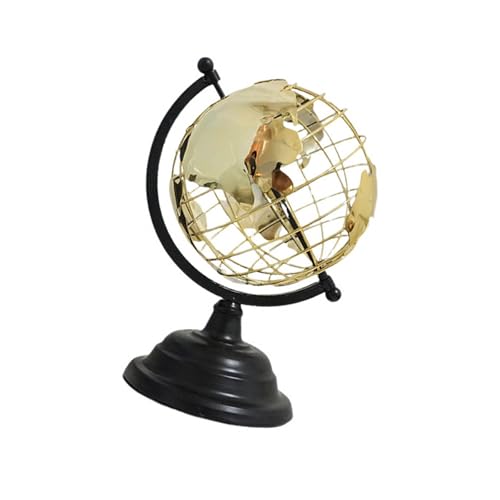 Moderne Metall-Weltkugel-Skulptur mit offenem Rahmen und goldfarbenem Sockel für Zuhause, Büro, Schreibtisch von Morain