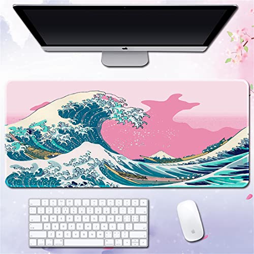 Morain Gaming-Mauspad, Kunstdruck, Malerei, Hokusai, die große Welle, groß, rechteckig, rutschfest, Gummi, Mauspad, 600 x 300 x 3 mm, Stil 21 von Morain