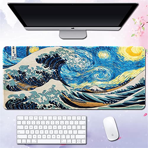 Morain Gaming-Mauspad, Kunstdruck, Malerei, Hokusai, die große Welle, groß, rechteckig, rutschfest, Gummi, Mauspad, 600 x 300 x 3 mm, Stil 7 von Morain
