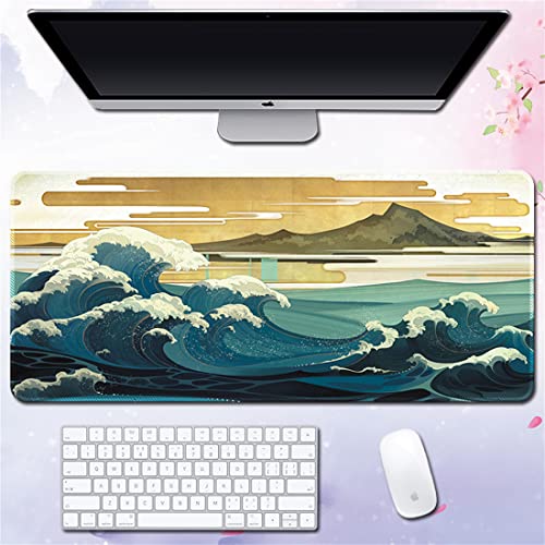 Morain Gaming-Mauspad, Kunstdruck, Gemälde, Hokusai, die große Welle, groß, rechteckig, rutschfest, Gummi, 900 x 400 x 3 mm, Stil 3 von Morain