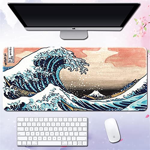 Morain Gaming-Mauspad, Kunstdruck, Malerei, Hokusai, die große Welle, groß, rechteckig, rutschfest, Gummi, 1000 x 500 x 3 mm, Stil 10 von Morain