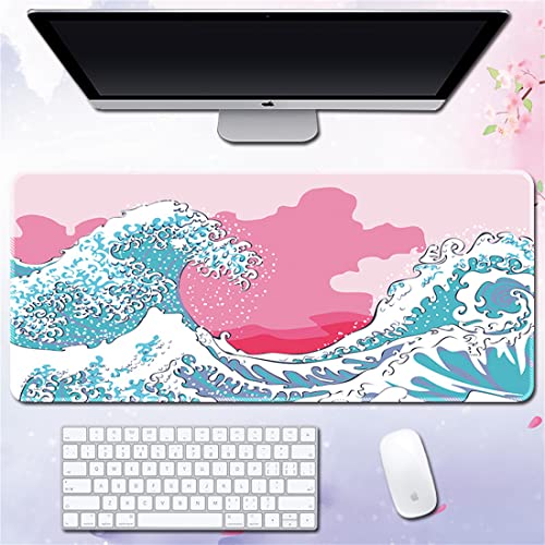 Morain Gaming-Mauspad, Kunstdruck, Malerei, Hokusai, die große Welle, groß, rechteckig, rutschfest, Gummi, 1000 x 500 x 3 mm, Stil 22 von Morain