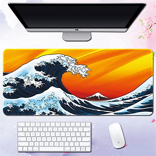 Morain Gaming-Mauspad, Kunstdruck, Malerei, Hokusai, die große Welle, groß, rechteckig, rutschfest, Gummi, 1000 x 500 x 3 mm, Stil 9 von Morain