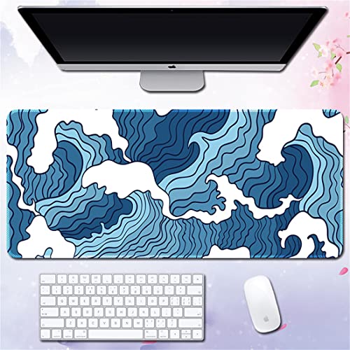 Morain Gaming-Mauspad, Kunstdruck, Gemälde, Hokusai, die große Welle, groß, rechteckig, rutschfest, Gummi, 800 x 300 x 3 mm, Stil 12 von Morain