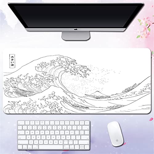 Morain Gaming-Mauspad, Kunstdruck, Gemälde, Hokusai, die große Welle, groß, rechteckig, rutschfest, Gummi, 800 x 300 x 3 mm, Stil 16 von Morain