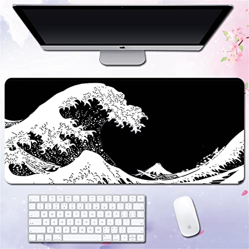 Morain Gaming-Mauspad, Kunstdruck, Malerei, Hokusai, die große Welle, groß, rechteckig, rutschfest, Gummi, 800 x 400 x 3 mm, Stil 8 von Morain