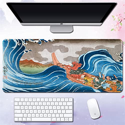 Morain Gaming-Mauspad, Kunstdruck, Gemälde, Hokusai, die große Welle, groß, rechteckig, rutschfestes Gummi-Mauspad, 900 x 400 x 3 mm, Stil 11 von Morain