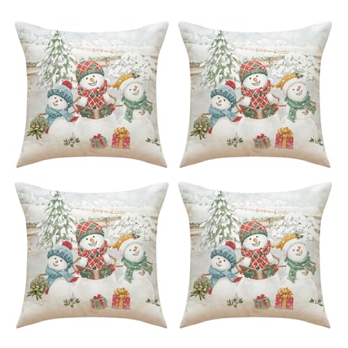 Morain Kissenbezüge aus Leinen, weicher Schneemann-Druck, 45 x 45 cm, für Couch und Bett, Dekoration, 4 Stück Morain Kissenbezüge aus Leinen, weicher Schneemann-Druck, 45 x 45 cm, für Couch und Bett, Dekoration, 4 Stück von Morain