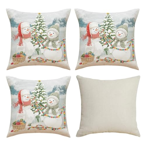 Morain Kissenbezüge aus Leinen, weicher Schneemann-Druck, 45 x 45 cm, für Couch und Bett, Dekoration, 4 Stück Morain Kissenbezüge aus Leinen, weicher Schneemann-Druck, 45 x 45 cm, für Couch und Bett, Dekoration, 4 Stück von Morain
