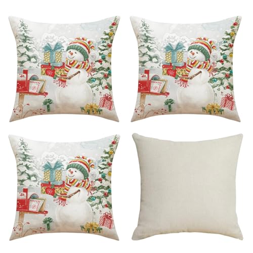Morain Kissenbezüge aus Leinen, weicher Schneemann-Druck, 45 x 45 cm, für Couch und Bett, Dekoration, 4 Stück Morain Kissenbezüge aus Leinen, weicher Schneemann-Druck, 45 x 45 cm, für Couch und Bett, Dekoration, 4 Stück von Morain