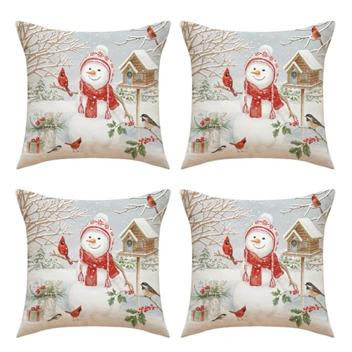 Morain Kissenbezüge aus Leinen, weicher Schneemann-Druck, 45 x 45 cm, für Couch und Bett, Dekoration, 4 Stück von Morain