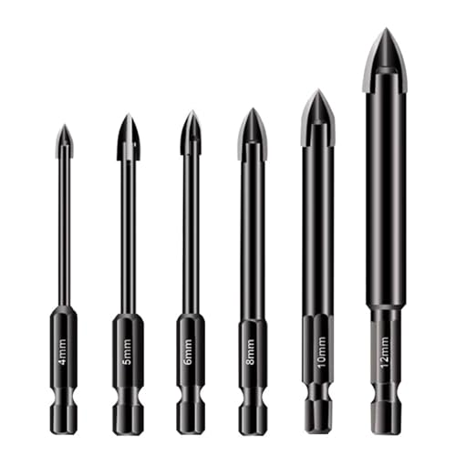 Professionelles Keramik-Fliesenbohrer-Bit, Steinbohrer, Glas- und Fliesenbohrer-Set, YG6X, Kreuzbohrer, 6,35 mm Sechskantschaft, Keramik-Set von Morain