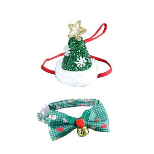 Set mit Pailletten-Fliege und Weihnachtsmütze für Weihnachten, Party, Kostüm, Festival, Kopfbedeckung für kleine Katzen, Hunde, Haustiere von Morain