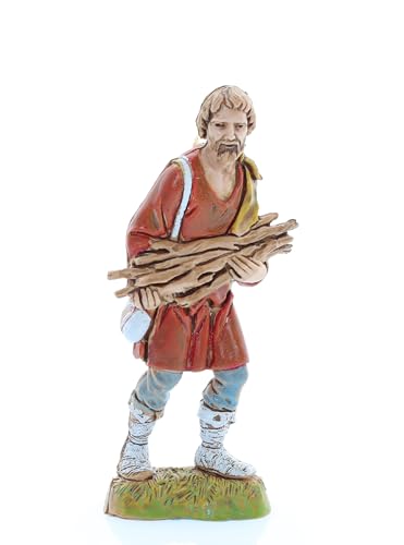 Moranduzzo Hirte mit Holzscheiten H 8,9 cm für Krippe Maßstab 1:20 – STANDARD10 – Unzerbrechliche Figur, Stil '700, Handbemalt, Bildhauer M. Landi von Moranduzzo