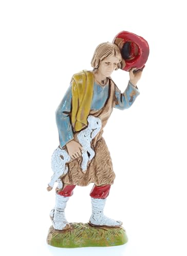Moranduzzo Hirte mit Lamm und Hut H 8,8 cm für Krippe Maßstab 1:20 – Limited 9 – Unzerbrechliche Figur, Stil '700, Handbemalt, Bildhauer M. Land von Moranduzzo