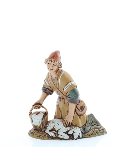 Moranduzzo Kniender Hirte mit Schaf für Krippe 10 cm Maßstab 1:20 – Unzerbrechliche Figuren, Arabischer Stil, Handbemalt, Bildhauer M. Landi, Made in Italy von Moranduzzo