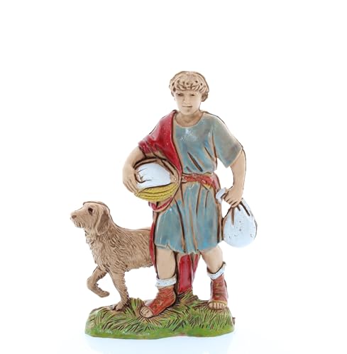 Moranduzzo Mann mit Hund H 9 cm für Krippe Maßstab 1:20 – Limited 9 – Unzerbrechliche Figur, Stil '700, Handbemalt, Offizielles Produkt, Made in Italy, Bildhauer M. Landi von Moranduzzo