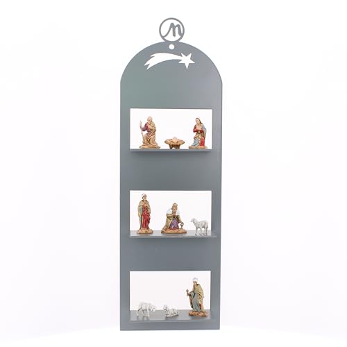 Moranduzzo - Moderne Krippe für Wand oder Dekoration, Set mit 9 Figuren 3,50 cm, Metallständer 10 x 5 x 30 cm (Grau) von Moranduzzo