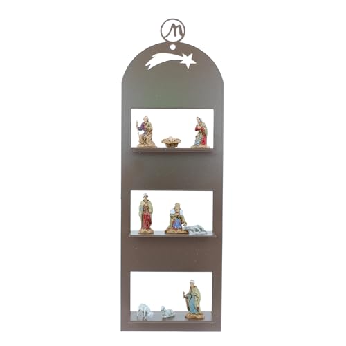 Moranduzzo - Moderne Krippe für Wand oder Dekoration, Set mit 9 Figuren 3,50 cm, Metallständer 10 x 5 x 30 cm (braun) von Moranduzzo