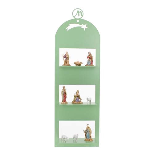 Moranduzzo - Moderne Krippe für Wand oder Dekoration, Set mit 9 Figuren 3,50 cm, Metallständer 10 x 5 x 30 cm (grün) von Moranduzzo