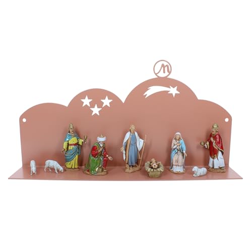 Moranduzzo - Moderne Krippe für Wand oder Dekoration, Set mit 9 Figuren 6,5 cm, Metallständer 30 x 5 x 10 cm (Beige Rot) von Moranduzzo
